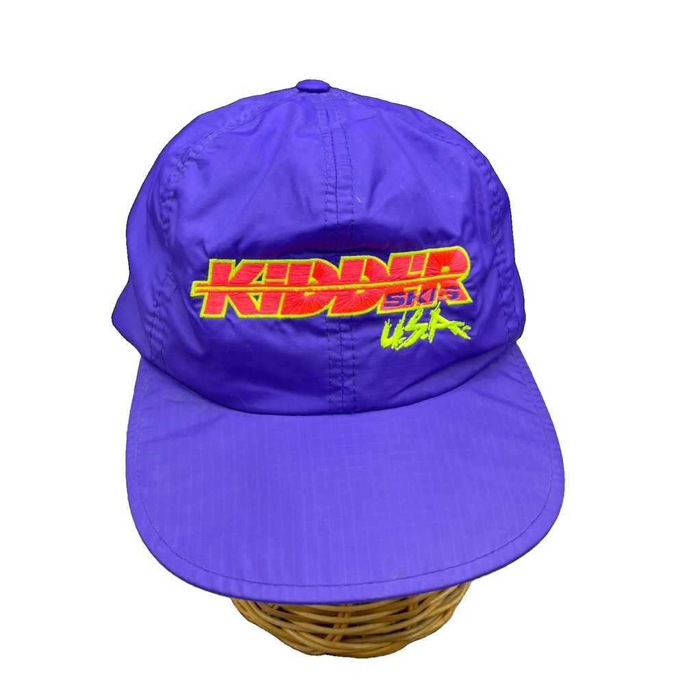 Vintage Kidder Ski’s USA Hat Rip Stop Neon Purple Pink Nylon Surf 90s SnapBack